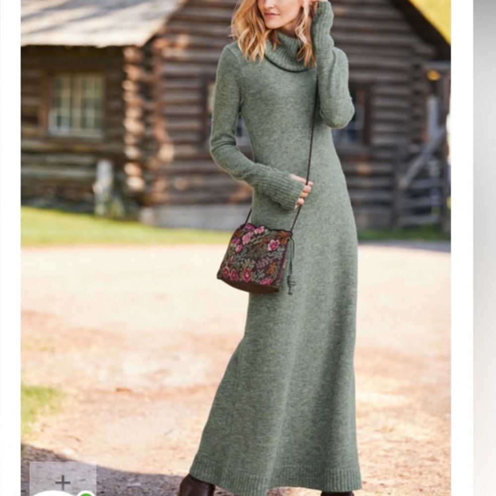 Peruvian Connection Sagebrush Lucaya Maxi Dress Green Baby Alpaca Knit L NWT